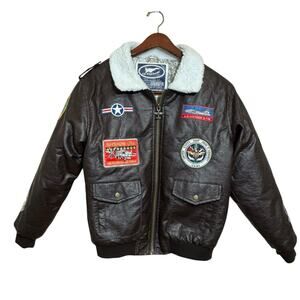 Up and Away USAF Junior Flight Bomber Jacket Sherpa Collar XL 14 Faux Leather